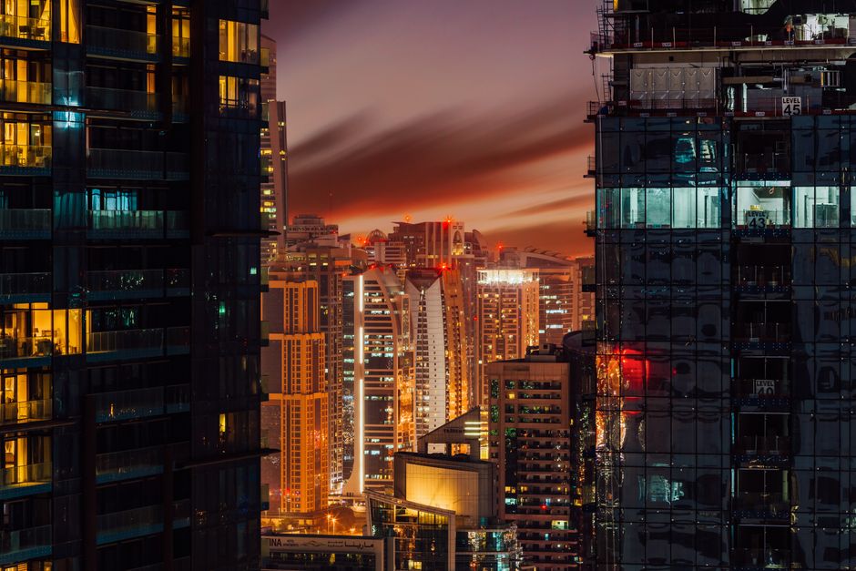 Dubai skyline over the business district where local searches happen